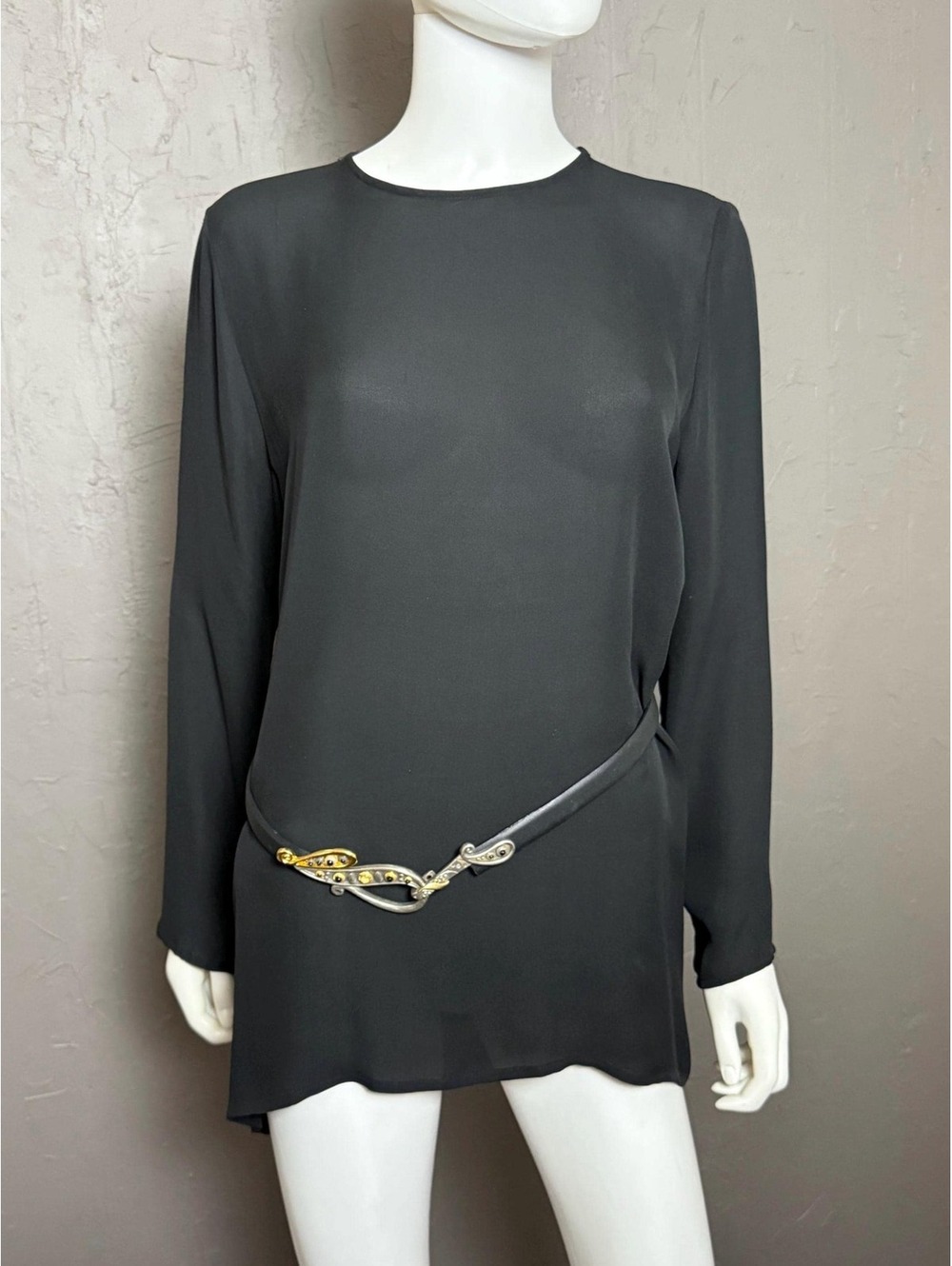 1990's Black Silk Chiffon Tunic Top from Mieka size M 90s Minimalist Style